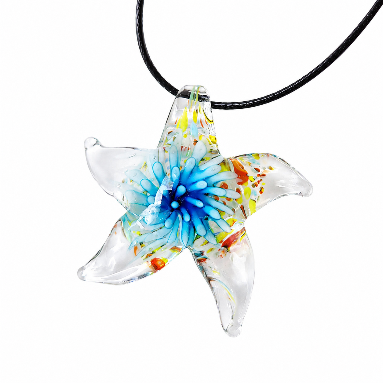 Starfish and Embedded Floral Glass Pendant Necklace
