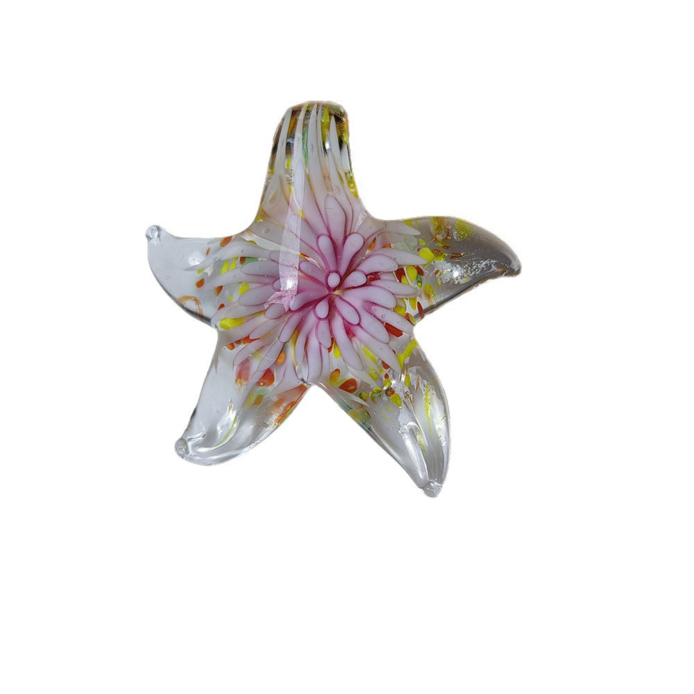 Starfish and Embedded Floral Glass Pendant Necklace