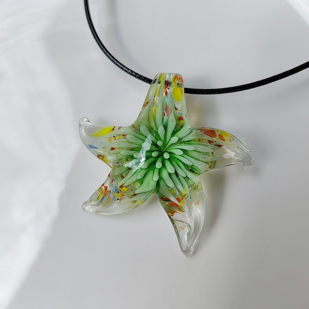 Starfish and Embedded Floral Glass Pendant Necklace