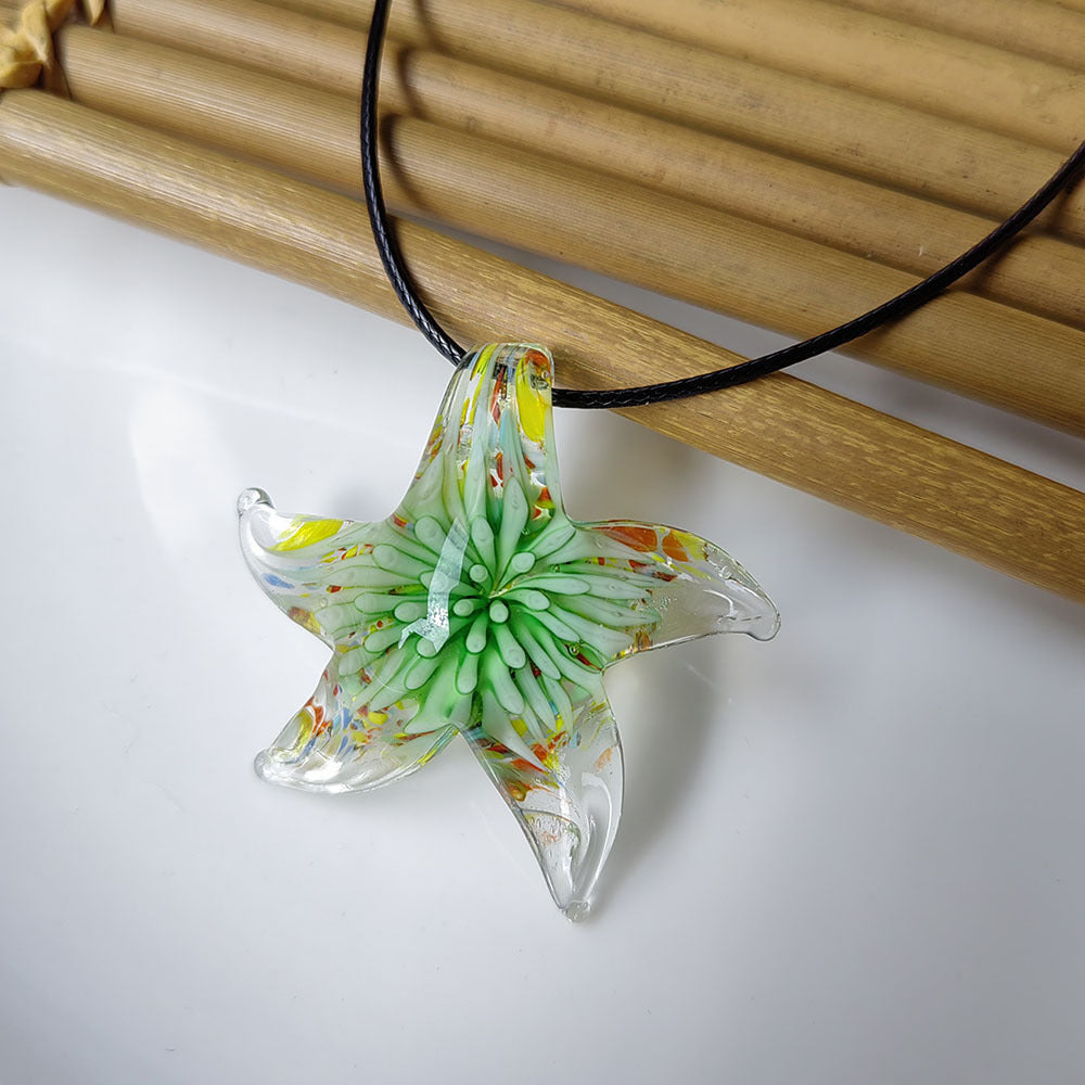 Starfish and Embedded Floral Glass Pendant Necklace