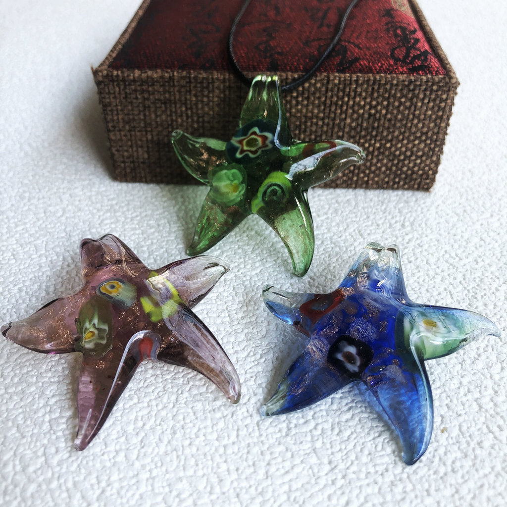 Starfish Art Glass Necklace Pendant