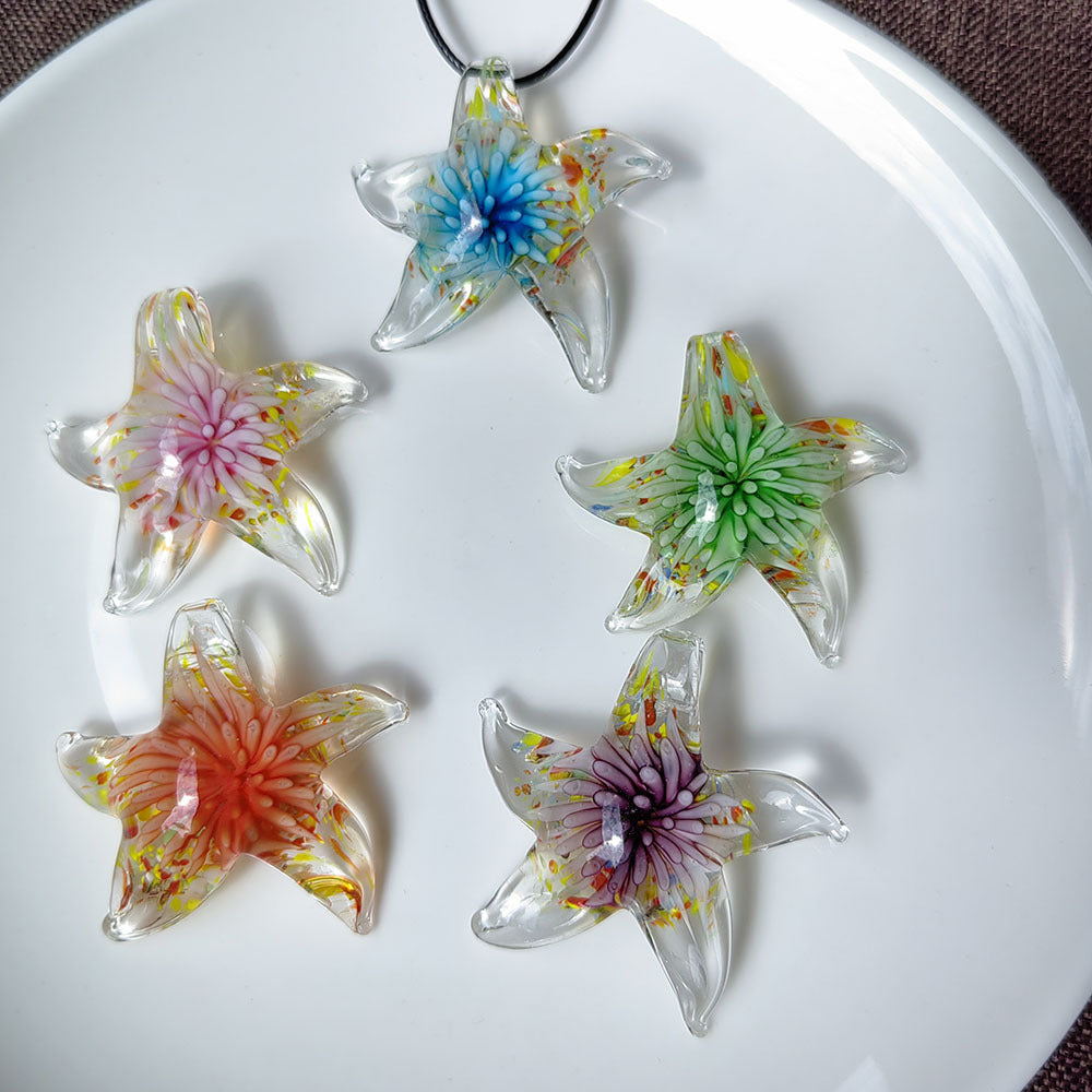 Starfish and Embedded Floral Glass Pendant Necklace