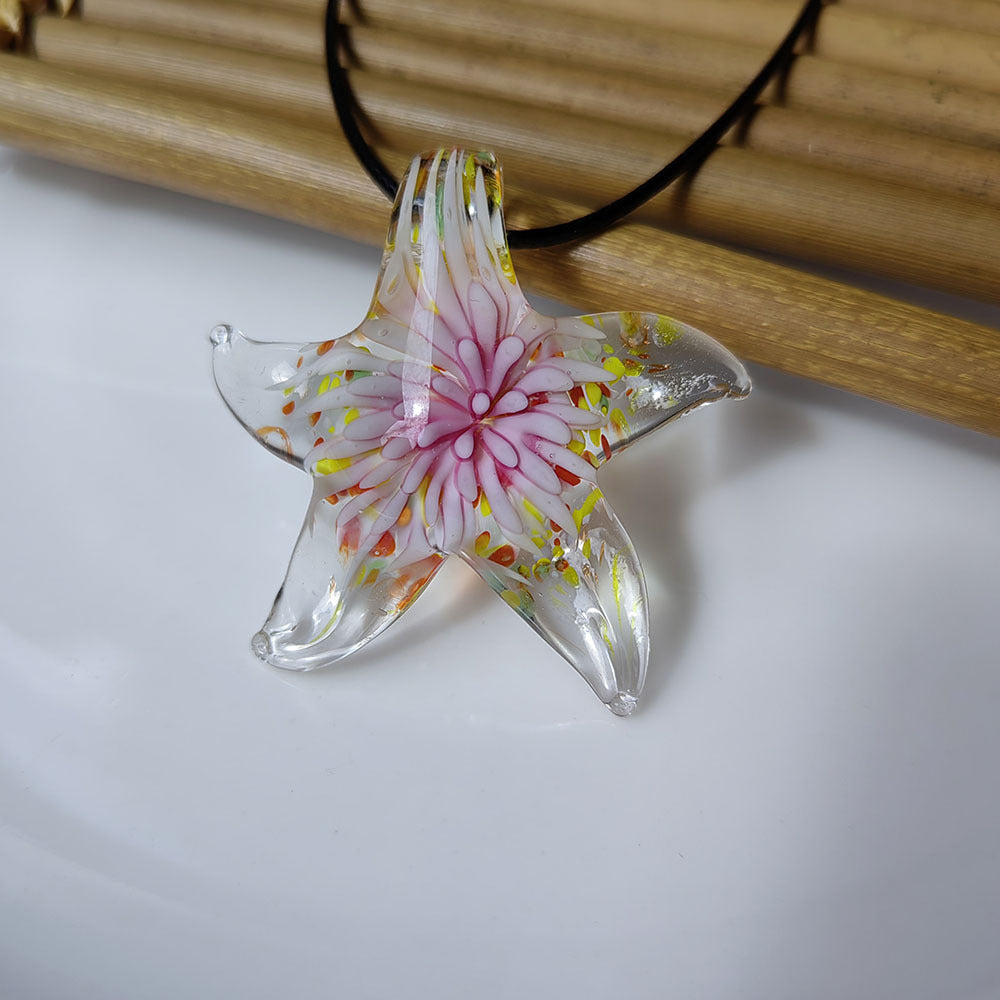 Starfish and Embedded Floral Glass Pendant Necklace